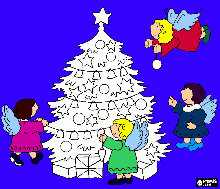 angeli e albero di natale da colorare