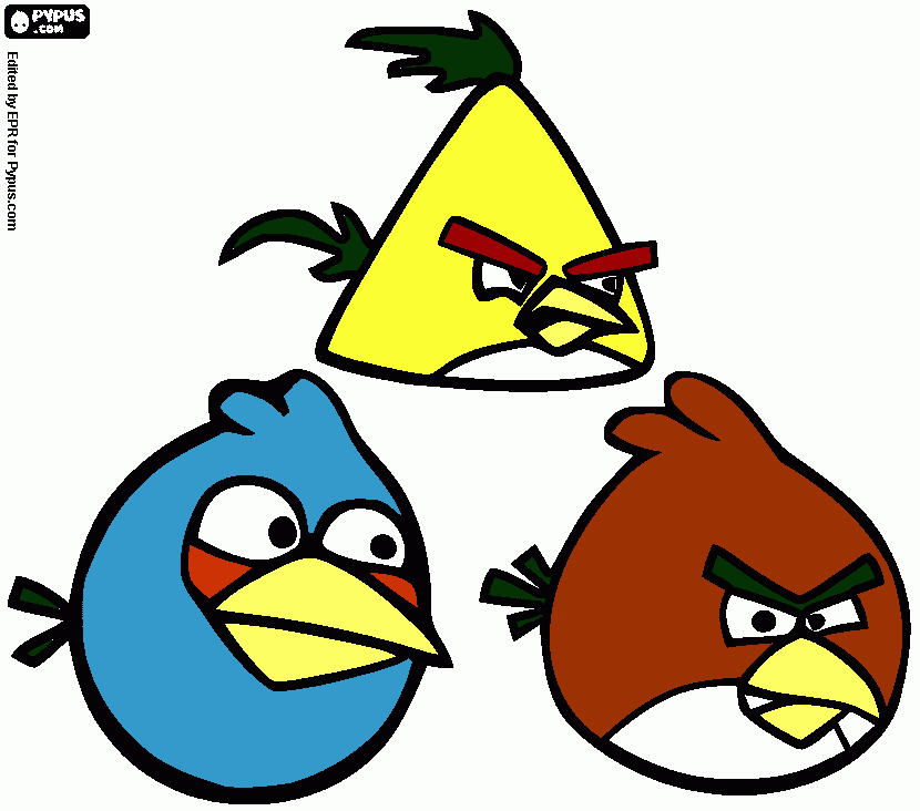 angry birds roso , azzurro e giallo da colorare