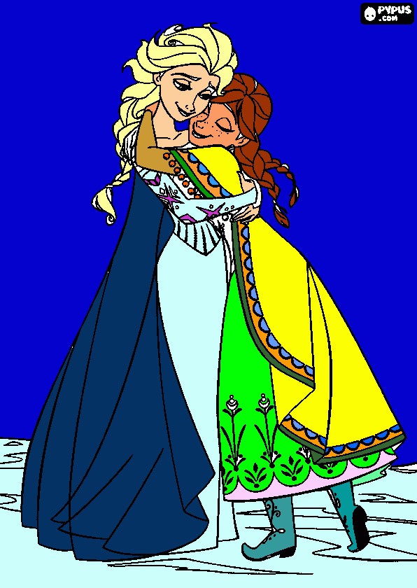 anna ed elsa che si abbracciano da colorare