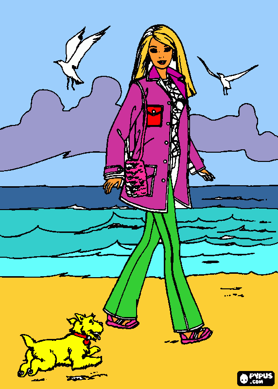 barbie che va in spiaggia da colorare