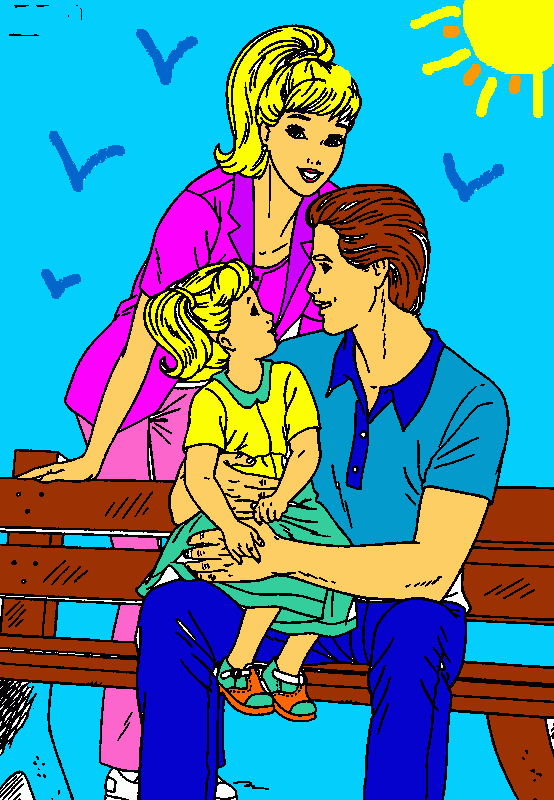 barbie con famiglia da colorare