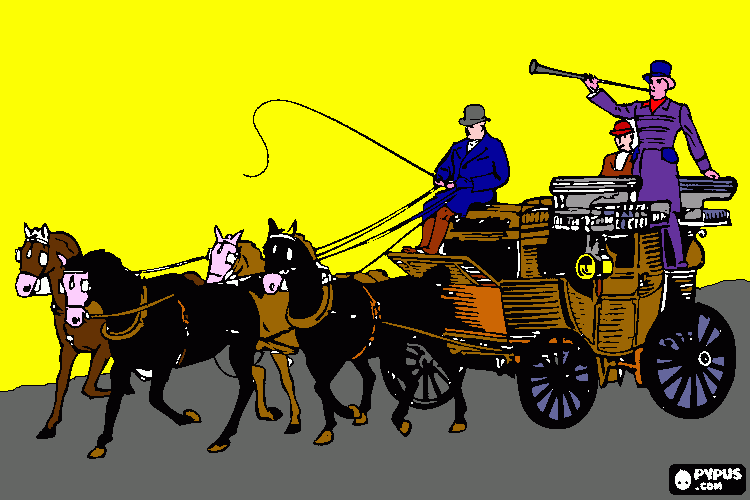 carrozza con quattro cavalli da colorare