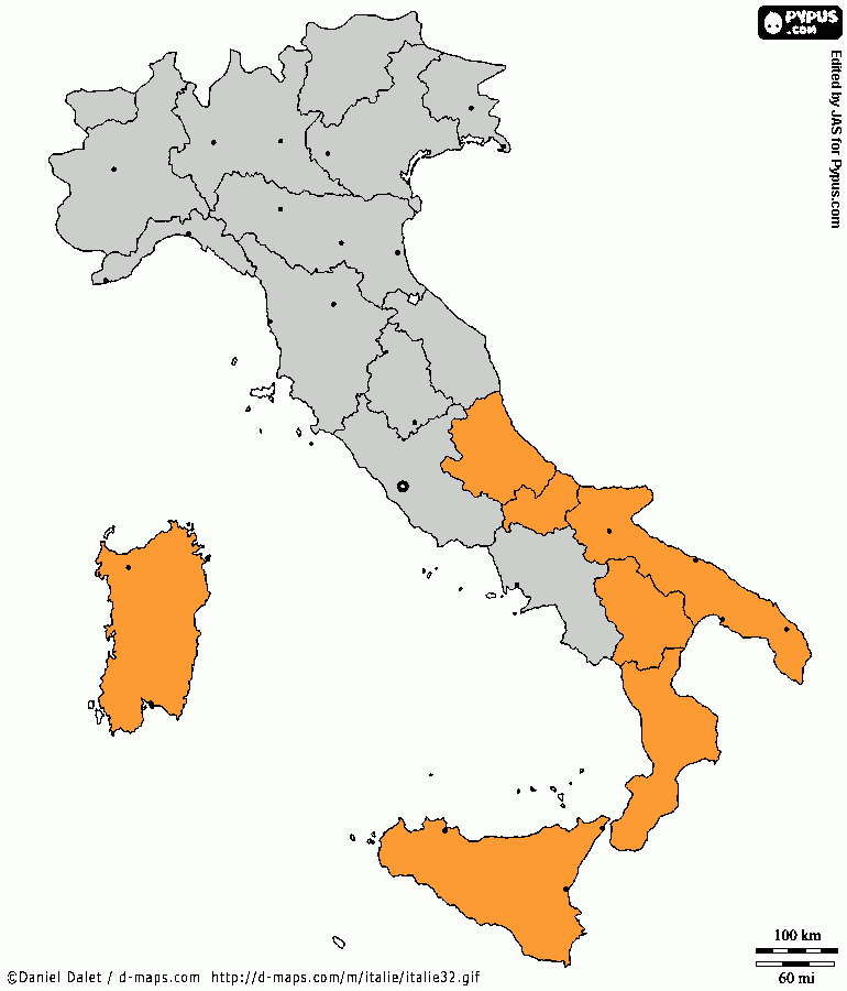 cartina d'italia da colorare