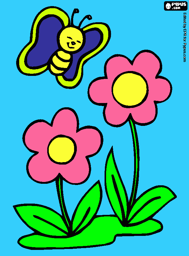 FIORI E FARFALLA da colorare