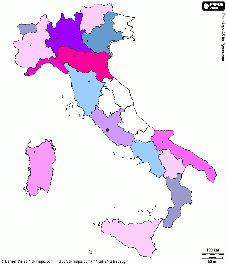 Italia regioni colorate da colorare