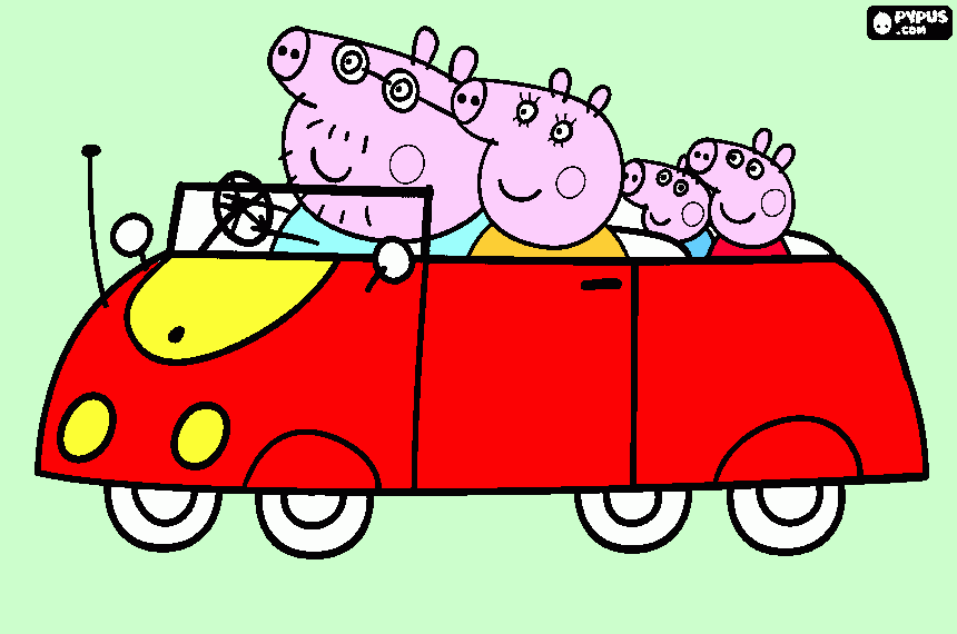 la famiglia di peppa viaggano a macchina da colorare