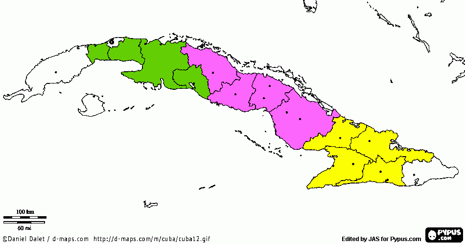 mappa di Cuba divisa per territori competenza tecnici da colorare