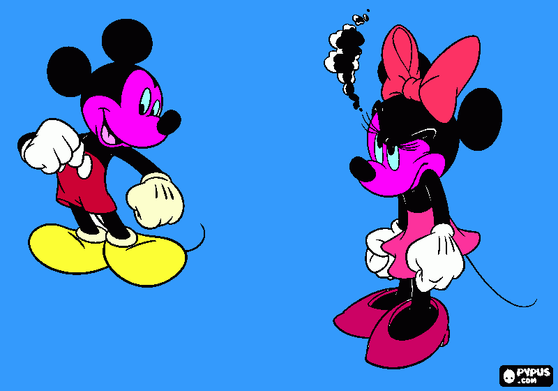 minnie infuriata con topolino da colorare