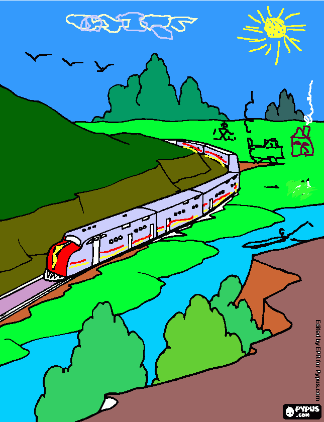 paesaggio con treno da colorare