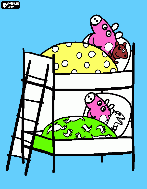 peppa e giorge sul letto da colorare