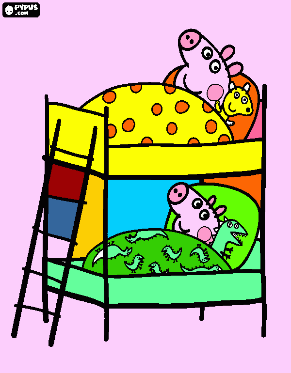 Peppa Pig e George nel letto da colorare