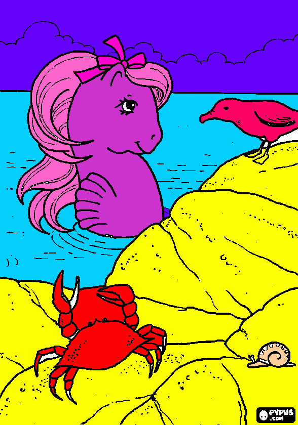 pony sulla spiaggia da colorare