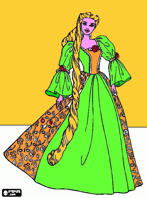 principessa con vestito lungo da colorare