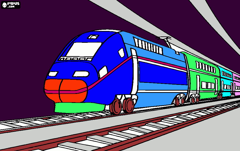 treno passeggeri su rotaie da colorare