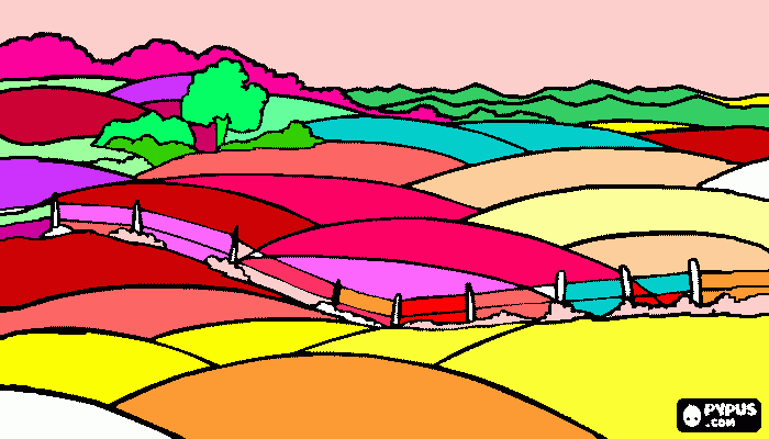 un paesaggio con i colori caldi da colorare